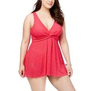 Swim Solutions Coral Crochet Bow‎ Front Tummy Control Swimdress NWT Sz 12